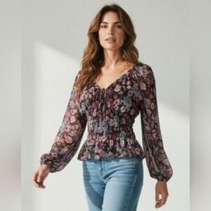 Expesss Floral Smocked Peplum Blouse - Medium